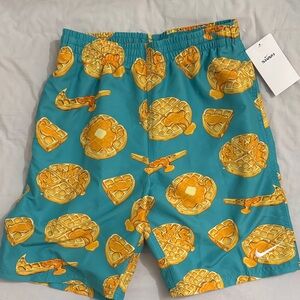 Nike Boys Teal Swim Trunks with Yellow Waffle Print